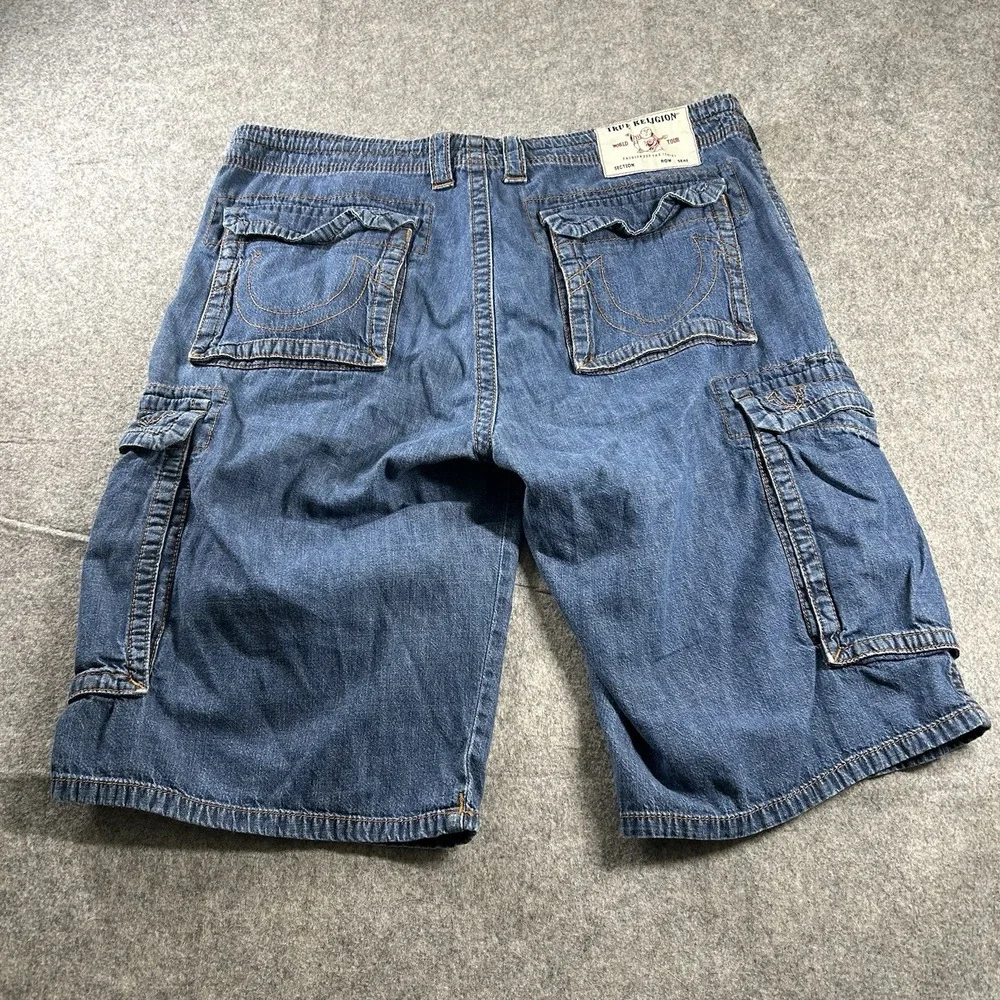 True Religion Cargo Shorts Mens 36 Medium Wash Denim 13